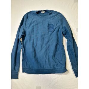 Burberry embroidered washed blue crewneck soft lightweight sweater, size Large